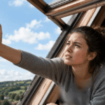 Woman struggling with mobile network signal problem