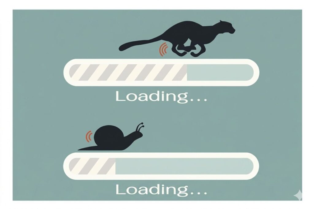 speed comparison showing a fast cheetah and a slow snail.