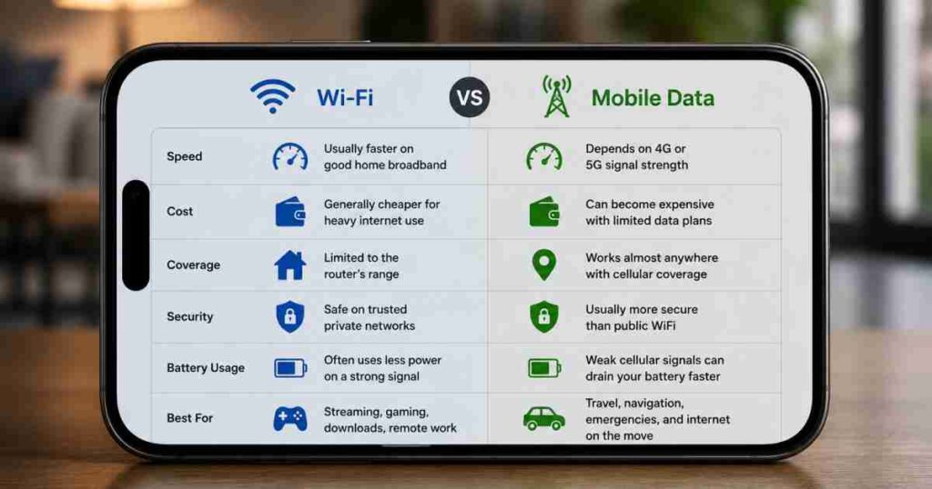 comparison table of wifi vs mobile data